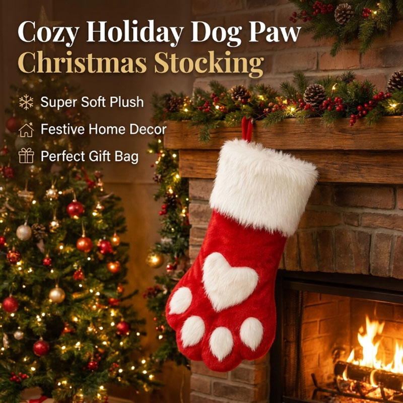 Christmas Stocking Hanging - Winterse pluche hondenpoot kerstsok fluwelen cadeautas